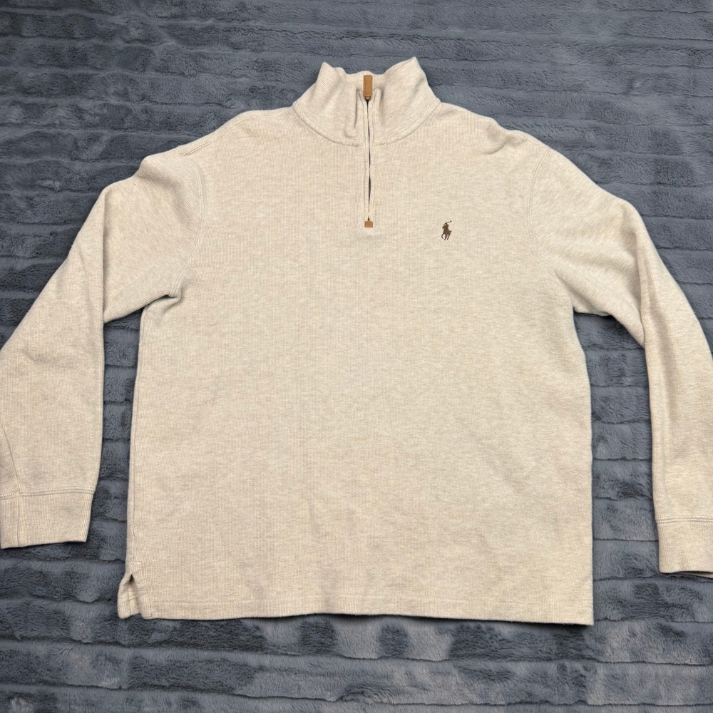 Polo Ralph Lauren Mens Quarter Zip Pullover Sweater Beige Cotton Size M 12094